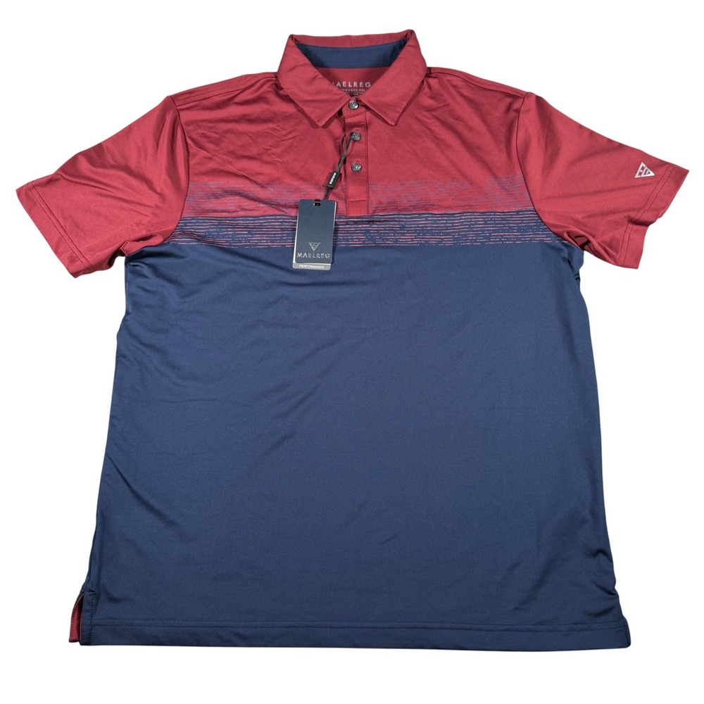MAELREG Performance Polo Mens Small Burgundy Navy Colorblock Golf Shirt NEW